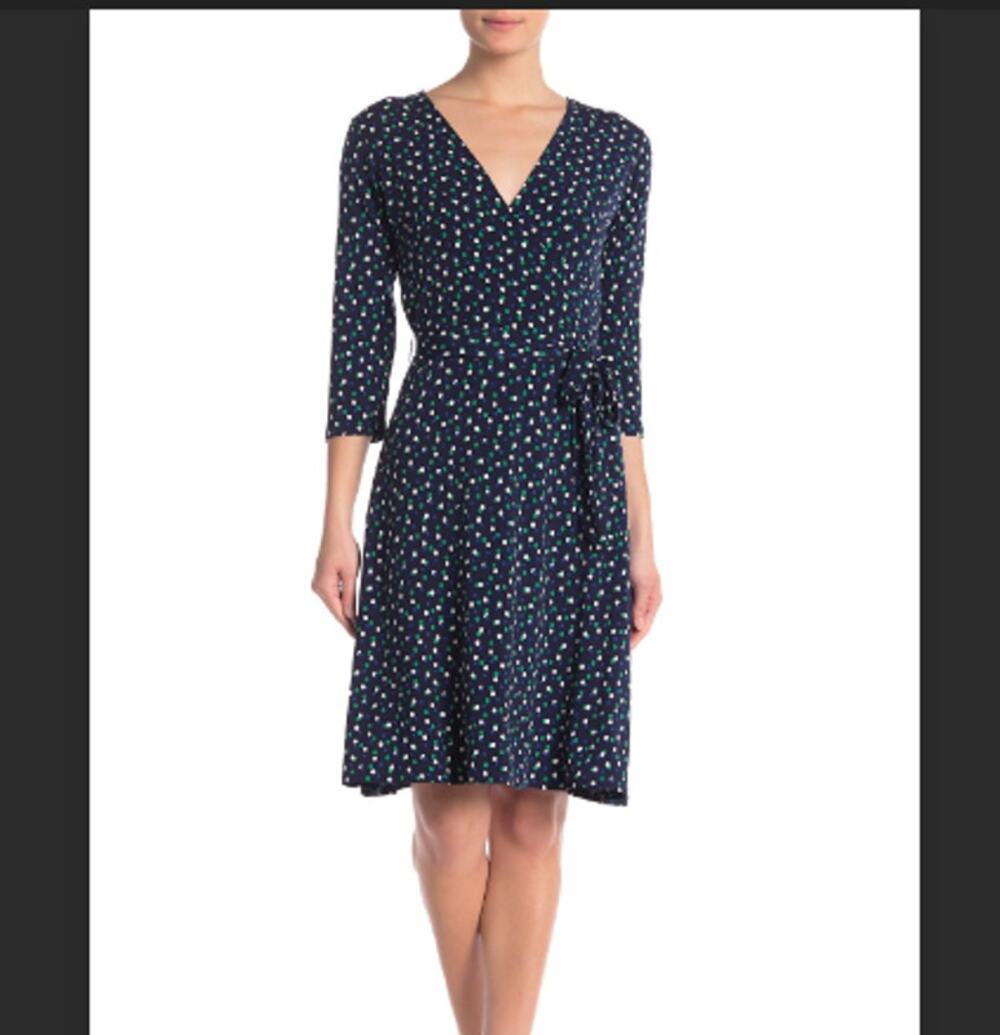 LEOTA Faux Wrap Navy Print Dress Size Small